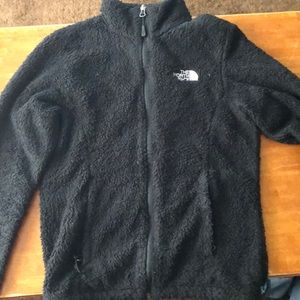 Fuzzy black north face sweater jacket